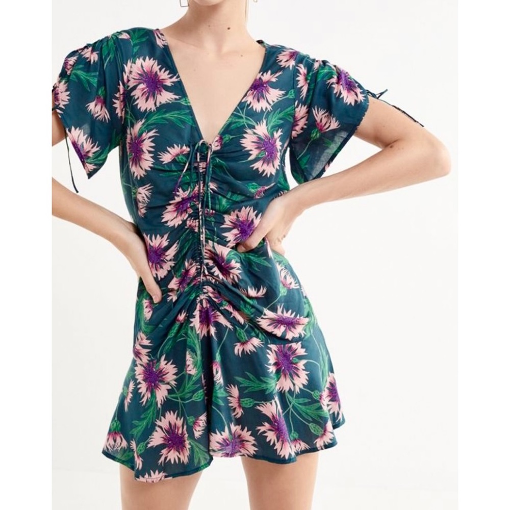 Drawstring ruched mini dress
